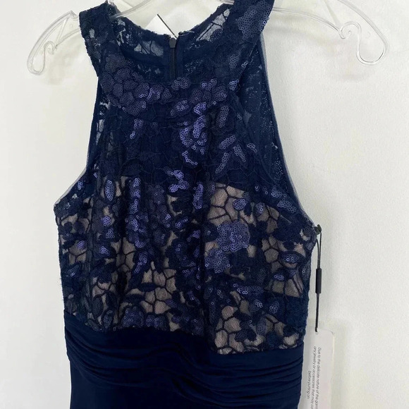 Calvin Klein Navy Blue High Neck Sleeveless Sequin Maxi Formal Gown Dress NWT - Picture 6 of 12